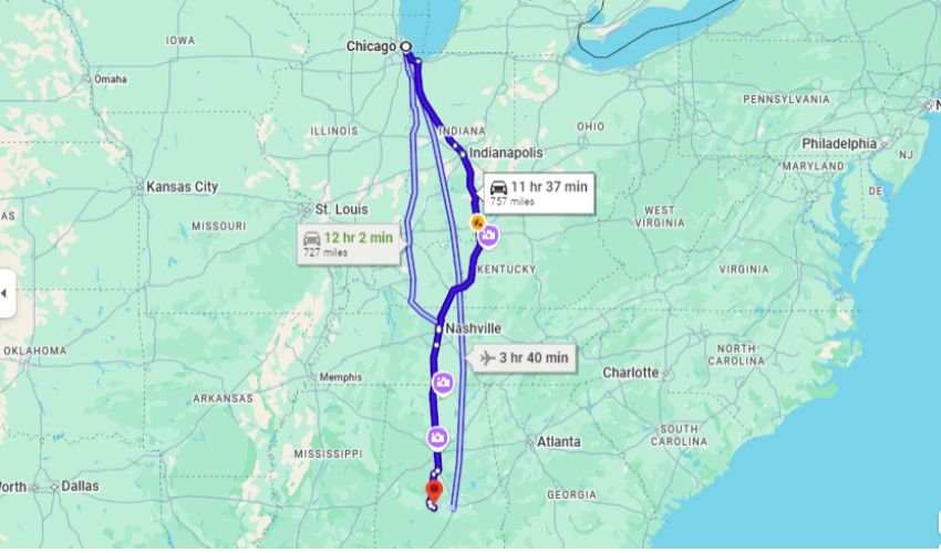 How Far is Alabama From Chicago