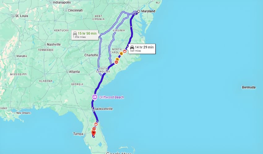 Maryland to Florida Distance