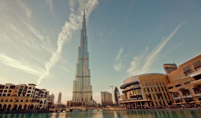 Burj Khalifa view from Downtown Dubai waterfront, one of the top Things to Do in Dubai for first-time visitors.