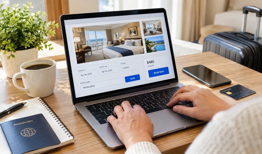 Traveler entering a TTweakHotel discount code while comparing a hotel booking online